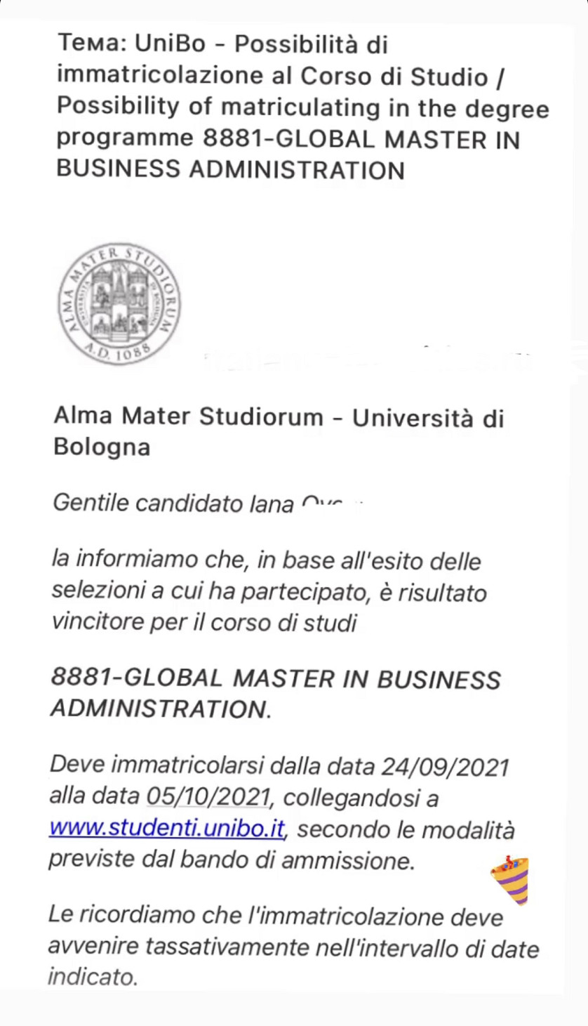 Поступление Яны на магистратуру двойного диплома: Амстердам+ Милан; и на MBA в Болонский университет изображение 2