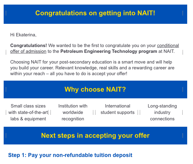 Как Екатерина поступила в Northern Alberta Institute of Technology изображение 1