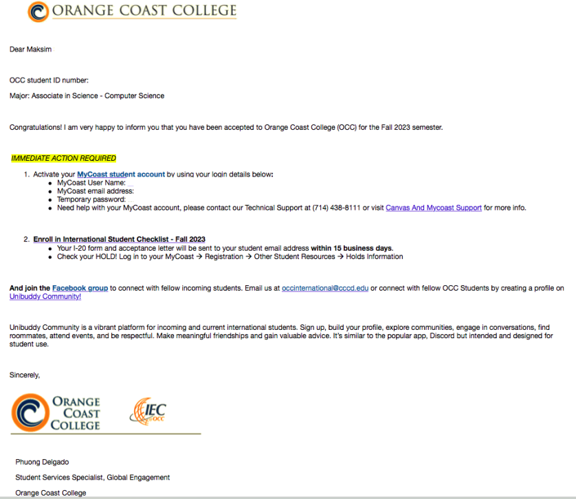 Как Максим поступил в Orange Coast College в Калифорнии изображение 1