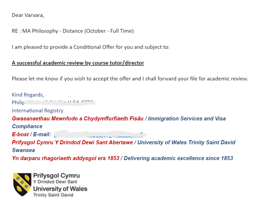 Оффер в University of Wales Trinity Saint David изображение 1